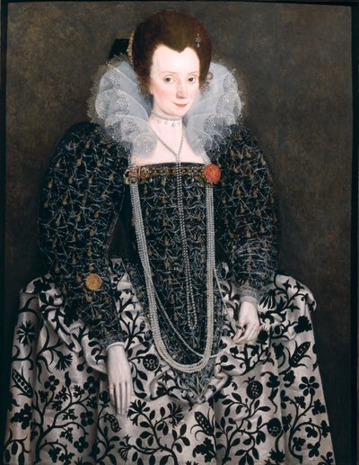Portrét ženy, tradičně identifikované jako Mary Cloptonová (rozená jako Waldegrave) z Kentwell Hall, Suffolk, kolem roku 1600 od English School