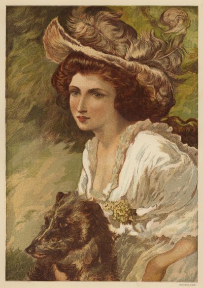 Portrét mladé ženy se psem (barva litho) od English School