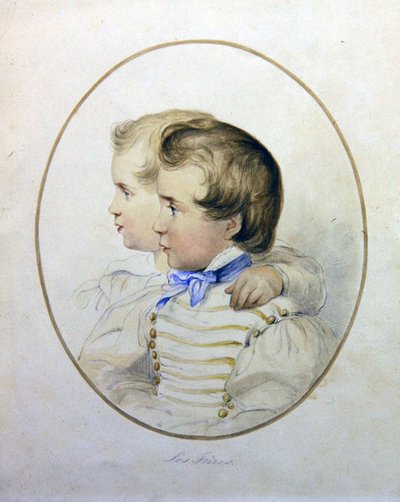 Portrét dvou bratrů ve vojenském kostýmu, cca 1840 (akvarel na papíře) od English School