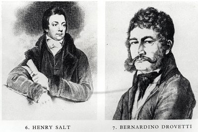Portréty Henryho Salta (1780-1827) a Bernardina Drovettiho (1776-1852) od English School