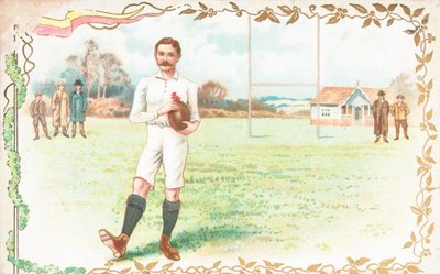Pohlednice s muži hrajícími rugby od English School