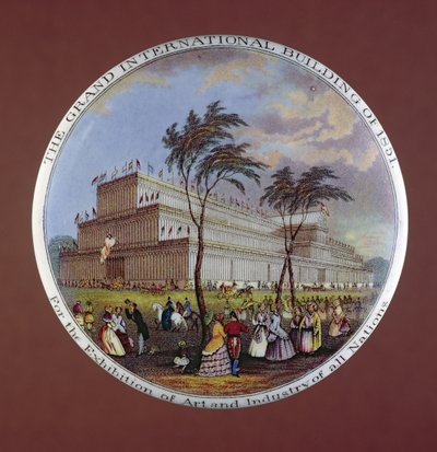 Poklice na hrnec s vyobrazením Crystal Palace, T.J. a J. Mayerovi, Dale Hall, Longport, Staffordshire od English School