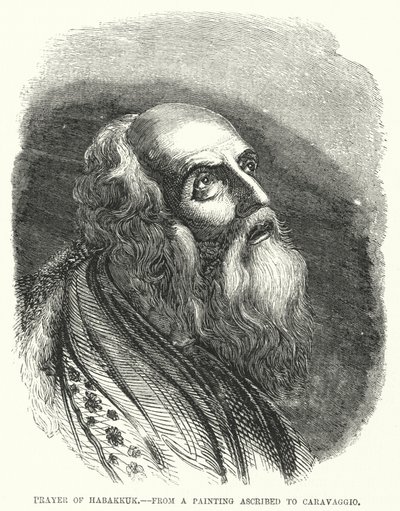 Modlitba Habakuka, z obrazu připisovaného Caravaggiovi (rytina) od English School