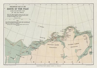 Předběžná mapa trasy Framu podél severního pobřeží starého světa od English School