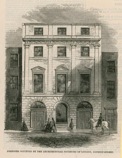Prostory obsazené Architectural Societies of London, Conduit Street, Londýn od English School