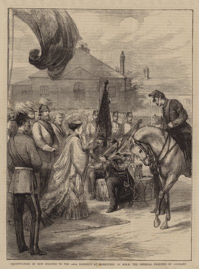 Prezentace nových barev 106. pluku v Parkhurstu od HRH císařské princezny Německa (rytina) od English School