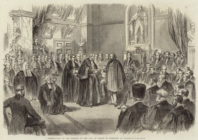 Prezentace svobody City of London Garibaldimu v Guildhall od English School