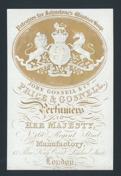 Price a Gosnell, Parfumers to Her Majesty, vizitka od English School