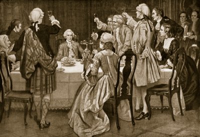 Princ Charles Edward v Holyroodu, ilustrace z knihy Hutchinsons Story of the British Nation, cca 1923 od English School