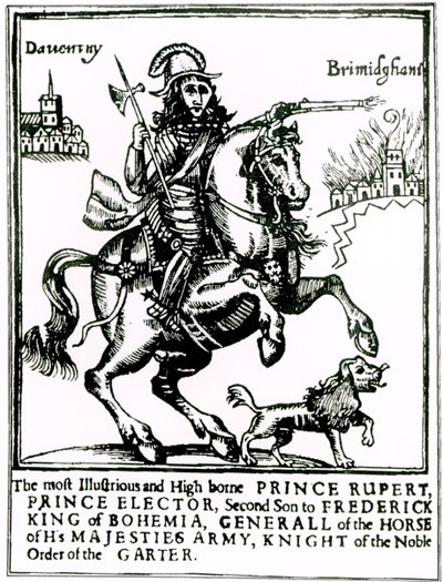 Princ Rupert na koni (rytina) (černobílá fotografie) od English School