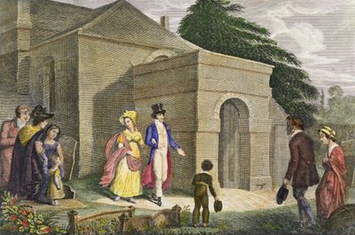 Princezna Charlotte Augusta z Walesu (1796–1817) a princ Leopold ze Saxe Coburg Gotha (1790–1865) jdou do kostela Esher od English School
