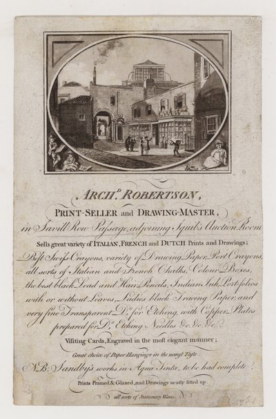 Printseller a Drawing Master, Archibald Robertson, obchodní karta od English School