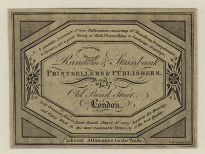 Printsellers and Publishers, Random & Stainbank, obchodní karta od English School