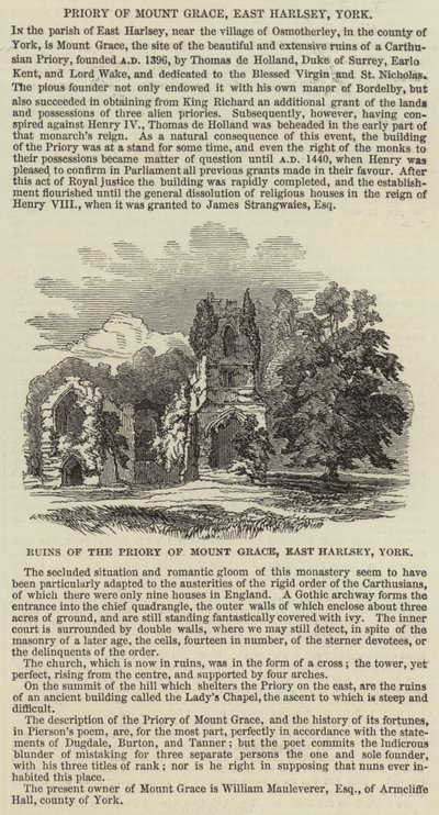 Převorství Mount Grace, East Harlsey, York (rytina) od English School