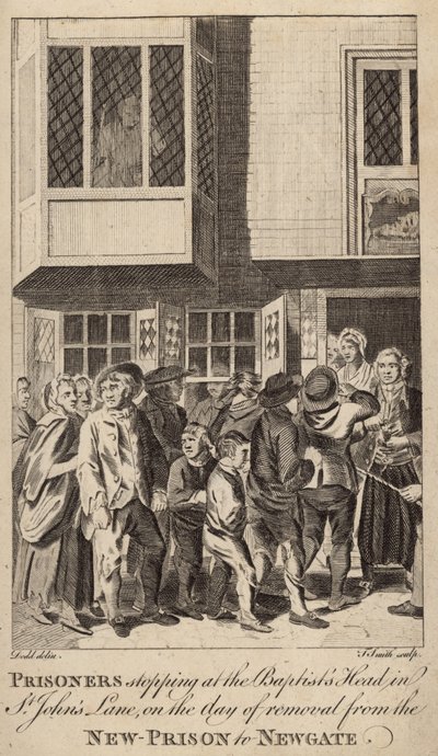 Vězni se zastavují u Baptists Head v St Johns Lane od English School