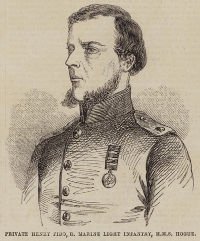 Vojín Henry Fido, Royal Marine Light Infantry, HMS Hogue (rytina) od English School