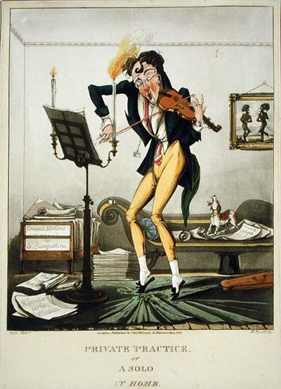 Soukromá praxe aneb A Solo at Home, vyryl Henry Pyall (1795-1833), vydal Thomas McLean, Londýn od English School