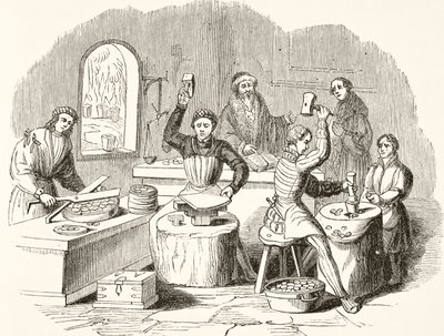 Proces ražení mincí v 16. století, z Národní a domácí historie Anglie od Williama Hickmana Smith Aubrey (1858-1916), publikováno v Londýně, kolem roku 1890 od English School
