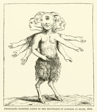 Podivuhodné monstrum zachycené v horách Zardana ve Španělsku, 1655 od English School
