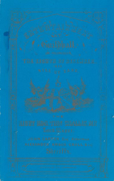 Program večeře v Guildhall v Londýně dne 8. prosince 1852 od English School