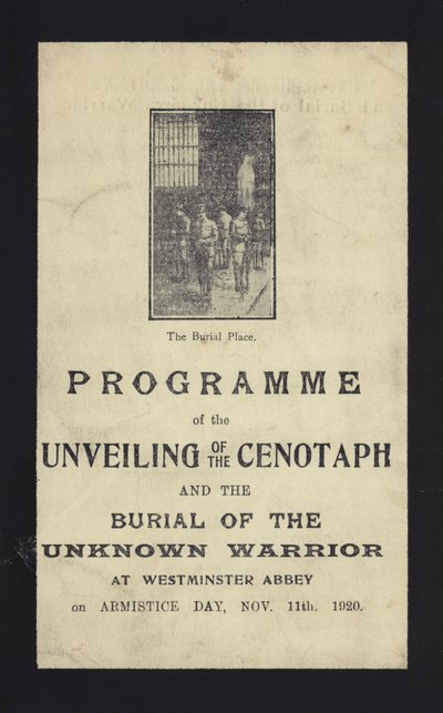 Program odhalení Kenotafu a pohřbu Neznámého válečníka, Westminster Abbey, Londýn, 11. listopadu 1920 od English School