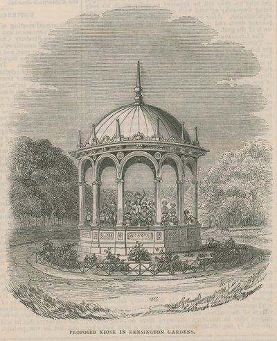 Navrhovaný kiosek v Kensington Gardens v Londýně od English School