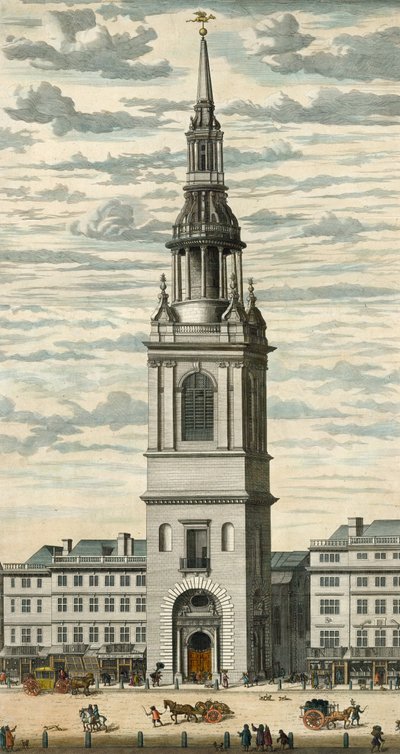 Vyhlídka na Bow Church a věž v Cheapside, Londýn od English School