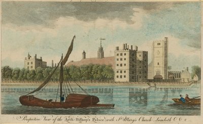 Perspektivní pohled na Arcibiskupský palác s kostelem Panny Marie, Lambeth od English School