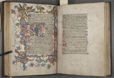 Žaltář s kalendářem použití Sarum, Fol 40 verso 41 recto, cca 1425-75 (inkoust, barva a zlato na pergamenu) od English School
