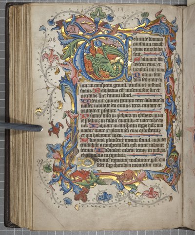 Žaltář s kalendářem použití Sarum, Fol 72 verso, cca 1425-75 (inkoust, barva a zlato na pergamenu) od English School