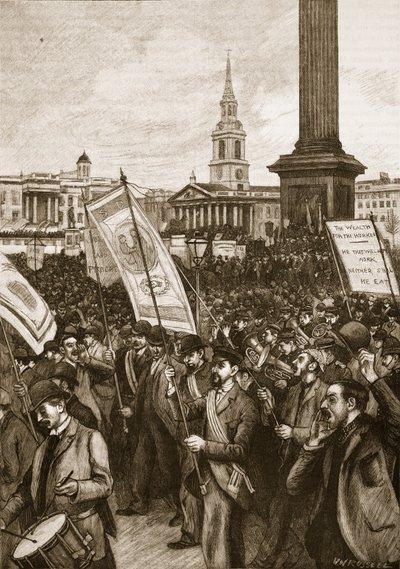 Veřejné shromáždění na Trafalgarském náměstí na památku Krvavé neděle, 1892, ilustrace z Cassells Illustrated History of England (sépiová fotografie) od English School