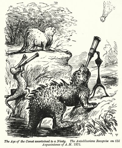 Punch cartoon: Dinosauři sledující kometu (rytina) od English School
