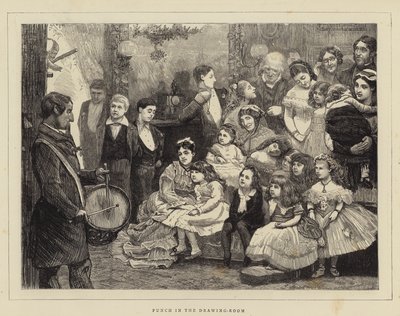 Punch v přijímacím pokoji (rytina) od English School