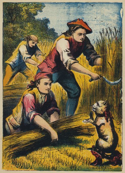 Kocour vyhrožuje žencům (barevná litografie) od English School
