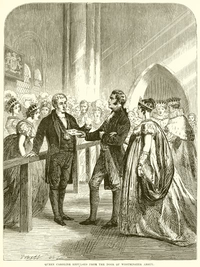 Královna Caroline odrazila od Door of Westminster Abbey od English School