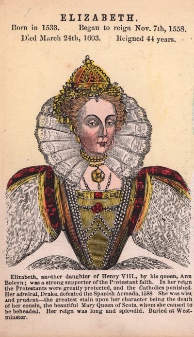 Queen Elizabeth I (barevná rytina) od English School