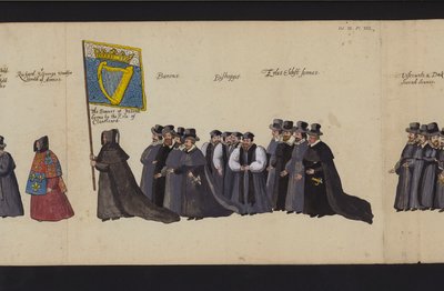 Pohřební průvod královny Alžběty I. (barevná rytina) od English School