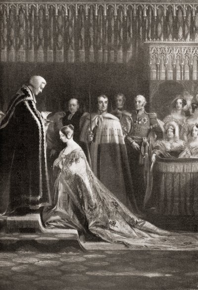 Královna Viktorie (1819-1901) přijímající po korunovaci Nejsvětější svátost od English School