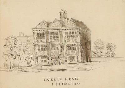 Queens Head, Islington, Londýn (inkoust na papíře) od English School