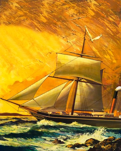 RMS Dane přijíždí do Table Bay od English School
