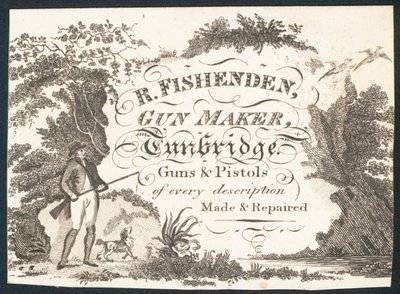 R Fishenden, výrobce zbraní, obchodní karta od English School