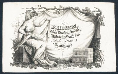 R Hoskin, plátěný soukeník, punčochové zboží, galanterie, vizitka od English School