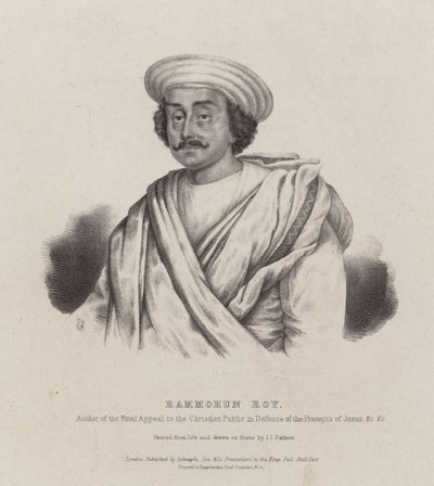 Ram Mohan Roy, indický filozof, reformátor a zakladatel hnutí Brahmo Sabha (litografie) od English School