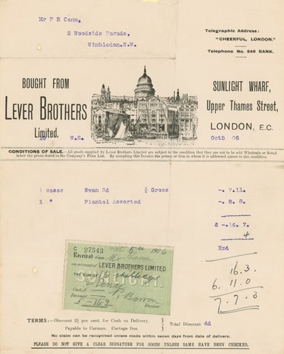 Potvrzení pro Lever Brothers Limited od English School
