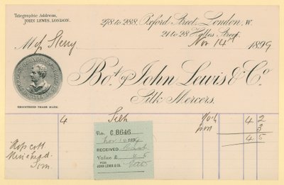Potvrzení od John Lewis & Co., 14. listopadu 1896 od English School