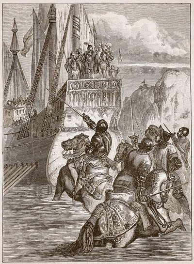 Přijetí císaře Zikmunda, ilustrace z Cassells Illustrated History of England (sépiová fotografie) od English School