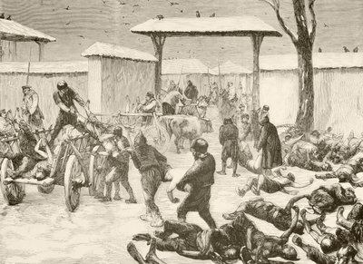 Obnova mrtvých po obléhání Plevny v Bulharsku v roce 1877 (litho) od English School