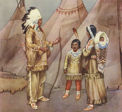 Červená indiánská rodina (barevná litografie) od English School
