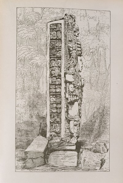 Znázornění mayských hieroglyfů na stéle, z 