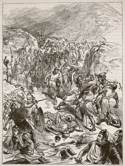 Odražení Angličanů u Corwenu, ilustrace z Cassells Illustrated History of England (sépiová fotografie) od English School